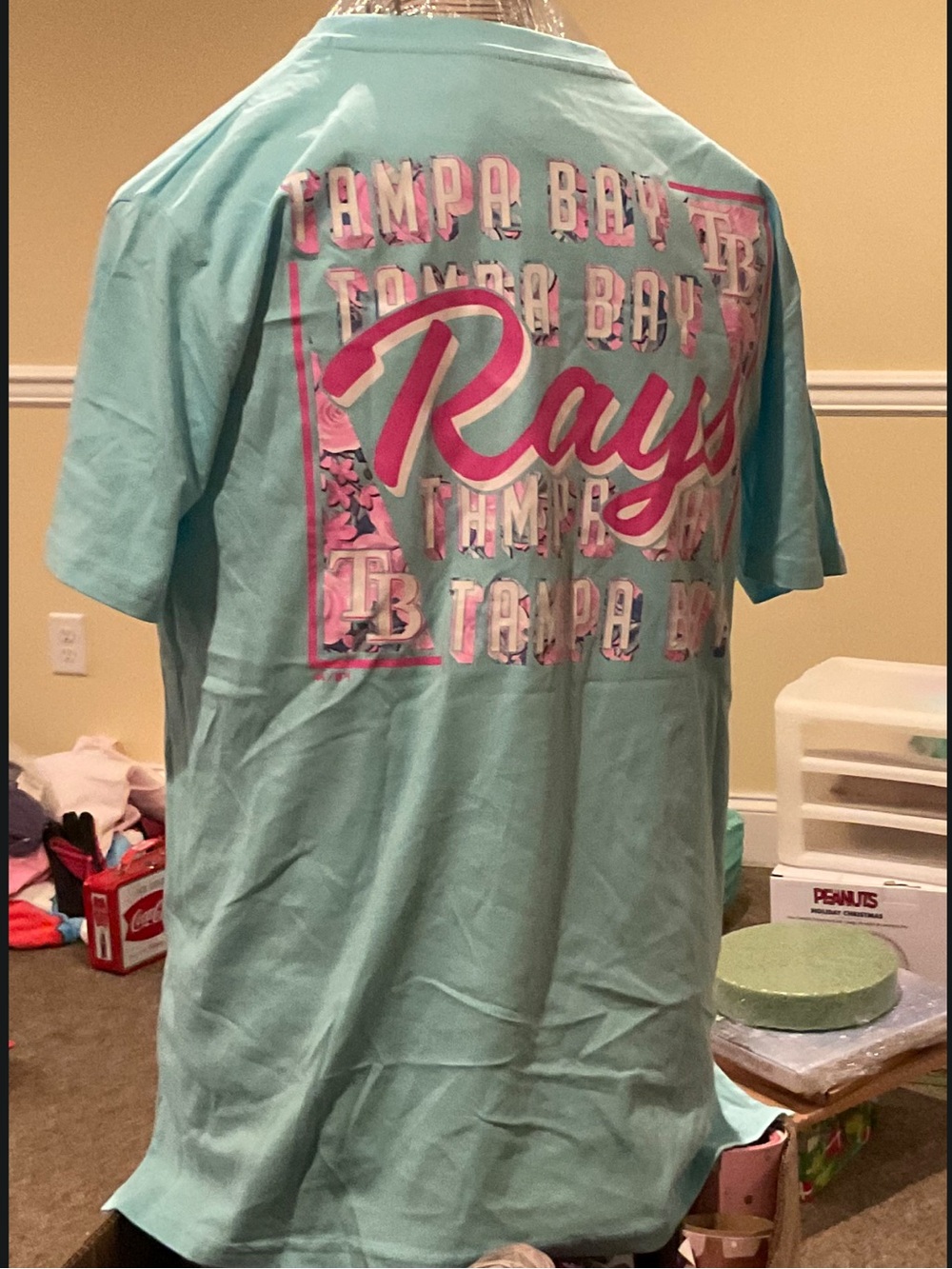 Majestic Tampa Bay Rays Aqua Short Sleeve Tee with Pink Graphic